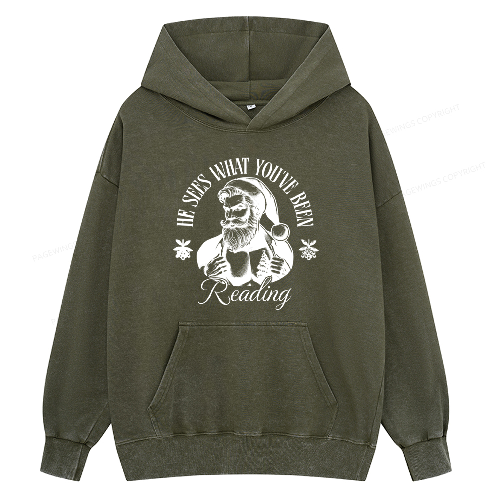 Pagewings He Sees What You've Been Reading Unisex Washed Hoodie