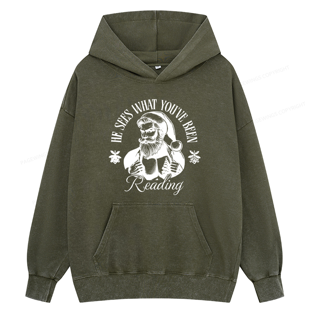 Pagewings He Sees What You've Been Reading Unisex Washed Hoodie