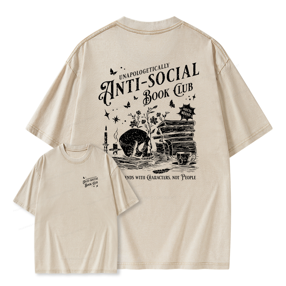 Pagewings Anti-social Book Club Comfort Colors Shirt Unisex Washed T-shirt