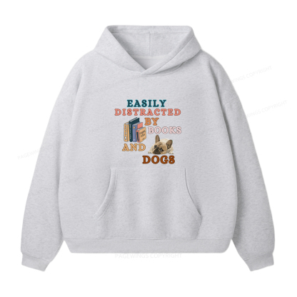 Pagewings Easily Distracted By Books And Dogs Unisex Fleece Hoodie Set