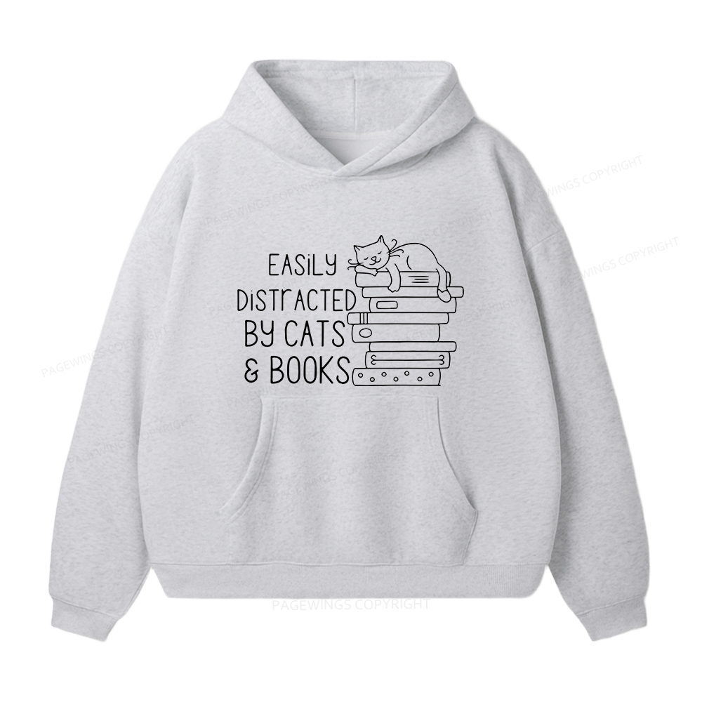 Pagewings Easily Distracted By Cats and Books Unisex Fleece Hoodie Set