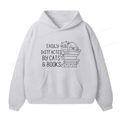 Pagewings Easily Distracted By Cats and Books Unisex Fleece Hoodie Set