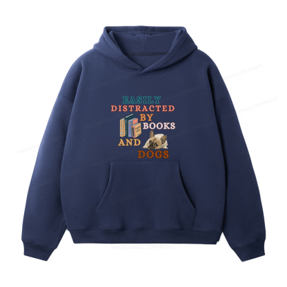 Pagewings Easily Distracted By Books And Dogs Unisex Fleece Hoodie Set