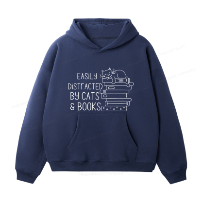 Pagewings Easily Distracted By Cats and Books Unisex Fleece Hoodie Set
