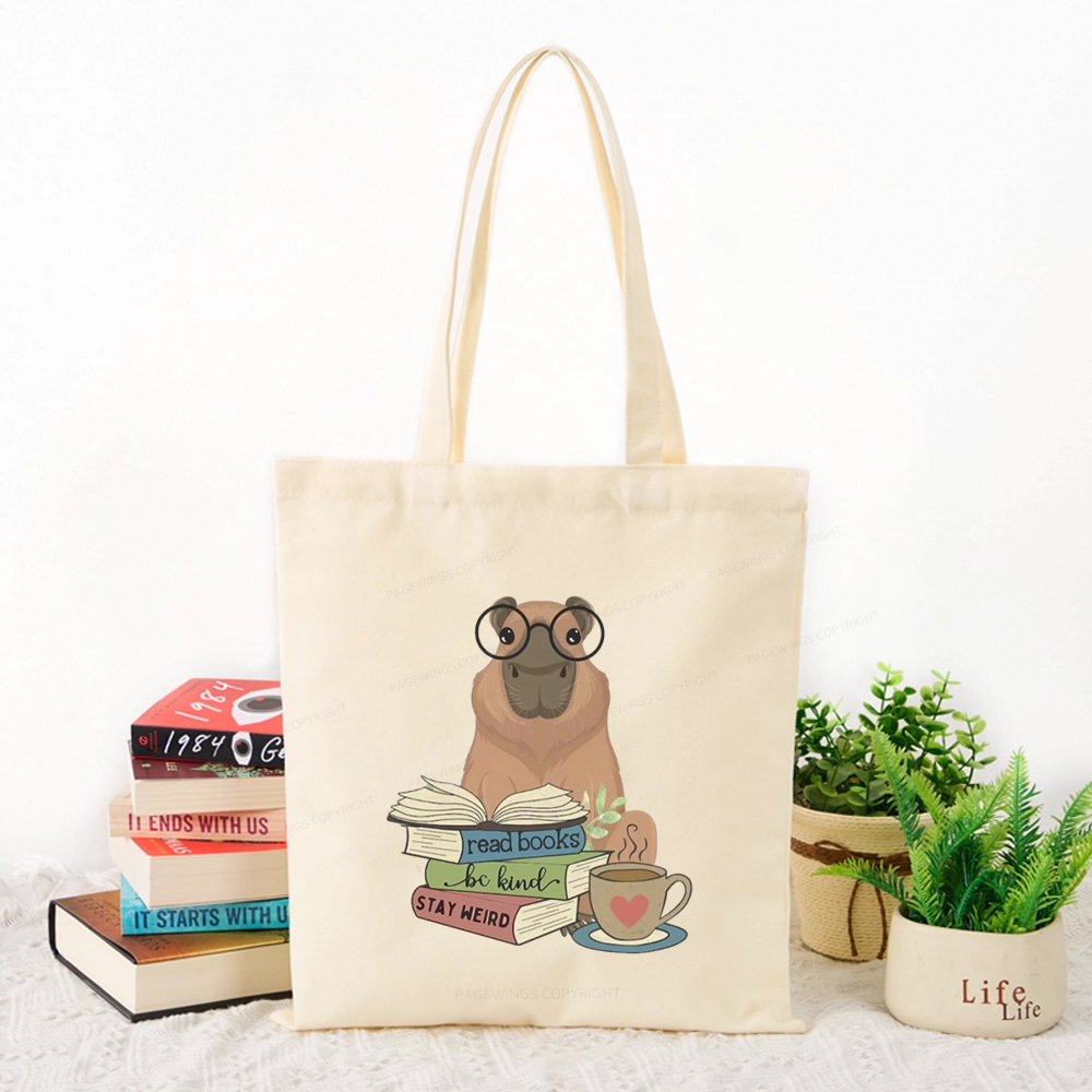 Pagewings Capybara Reading Tote Bag