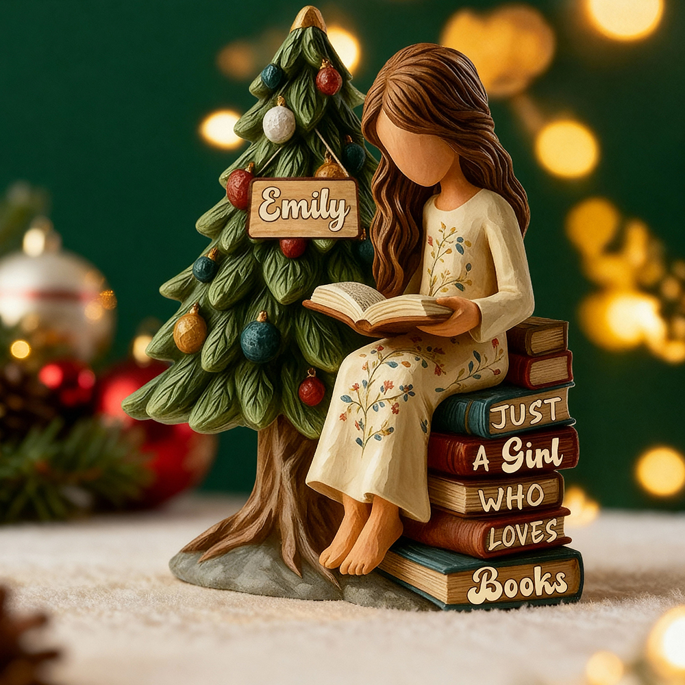 Pagewings Personalized Name Just a Girl Who Loves Books Tree Ornament