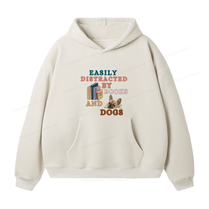 Pagewings Easily Distracted By Books And Dogs Unisex Fleece Hoodie Set