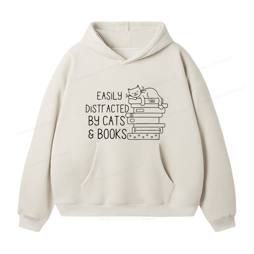 Pagewings Easily Distracted By Cats and Books Unisex Fleece Hoodie Set