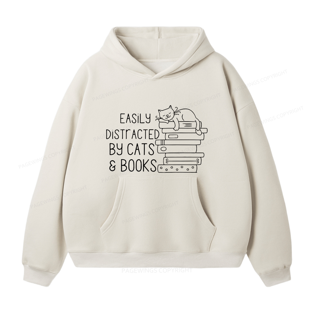 Pagewings Easily Distracted By Cats and Books Unisex Fleece Hoodie Set