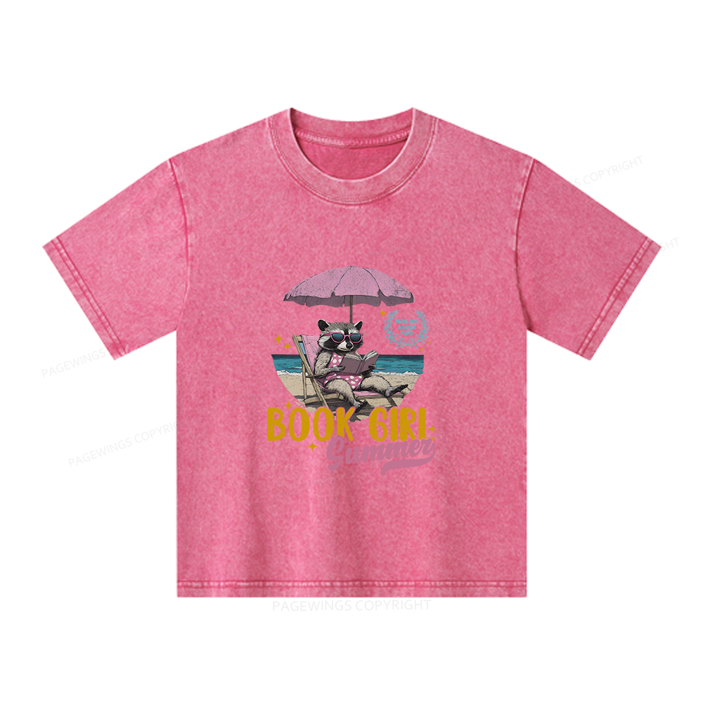 Pagewings Book Girl Summer Unisex Kids Washed T-shirt