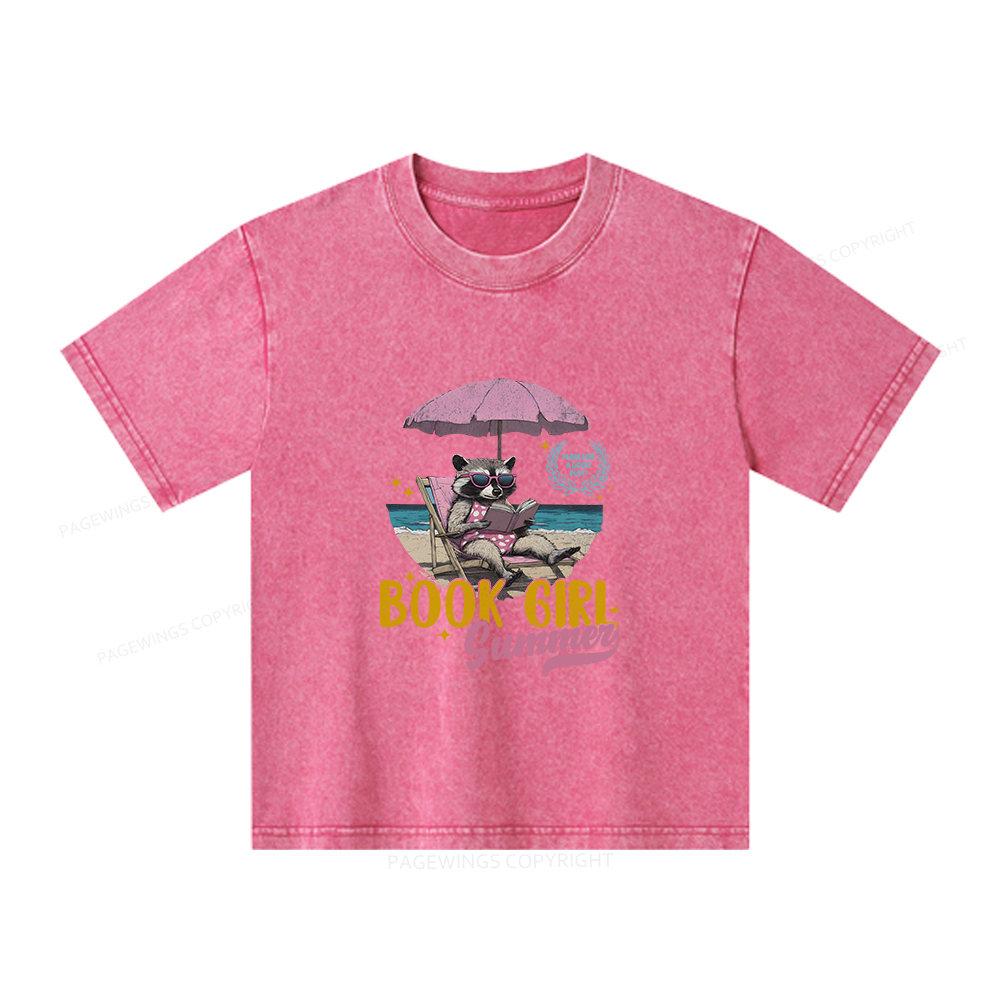 Pagewings Book Girl Summer Unisex Kids Washed T-shirt