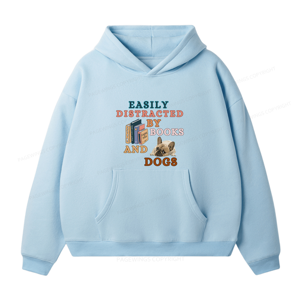 Pagewings Easily Distracted By Books And Dogs Unisex Fleece Hoodie Set