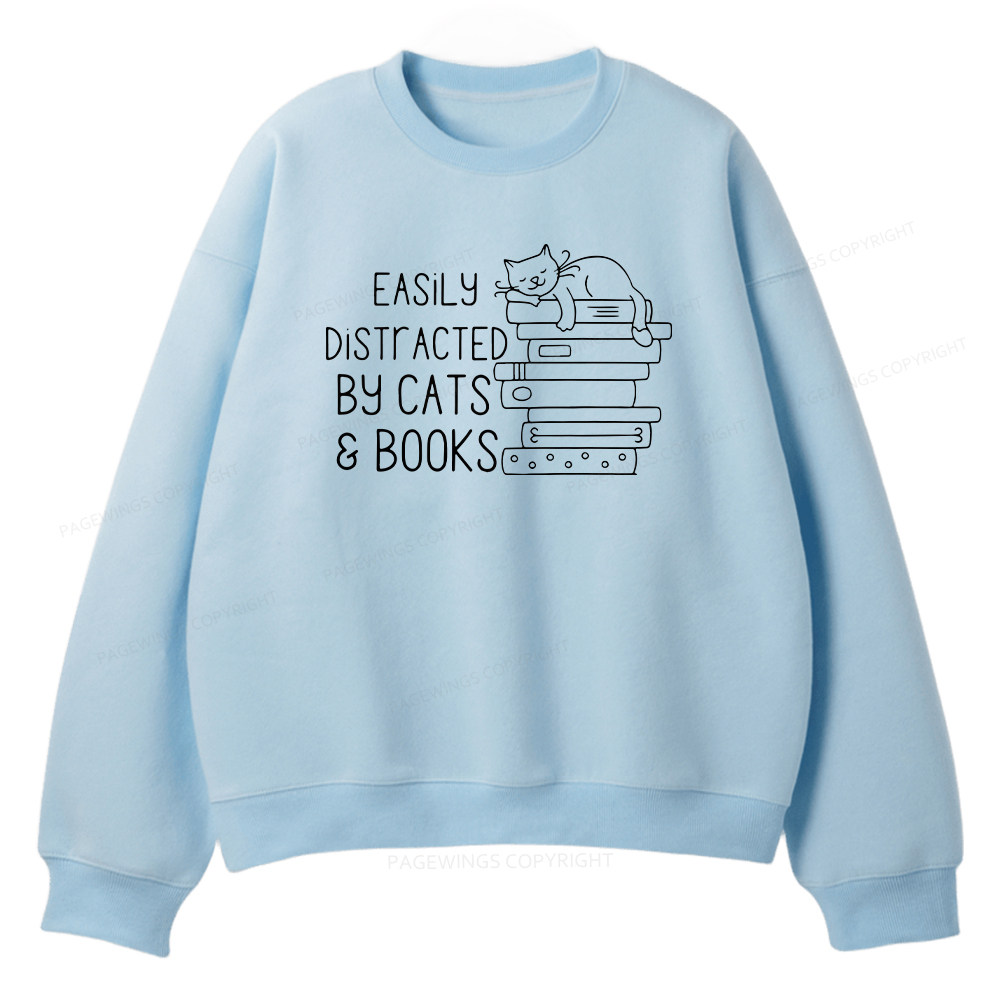 Pagewings Easily Distracted By Cats and Books Unisex Fleece Sweatshirt Set 
