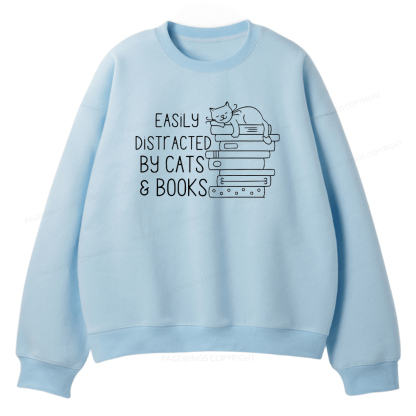 Pagewings Easily Distracted By Cats and Books Unisex Fleece Sweatshirt Set 