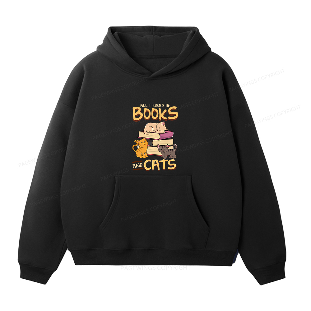 Pagewings All I Need Is Books And Cats Unisex Fleece Hoodie Set