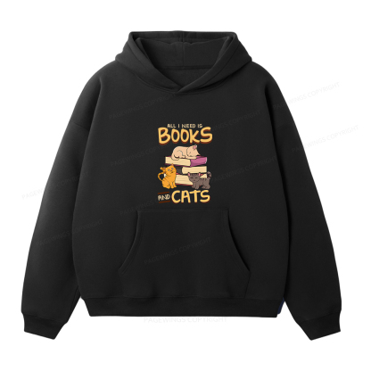 Pagewings All I Need Is Books And Cats Unisex Fleece Hoodie Set