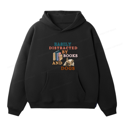 Pagewings Easily Distracted By Books And Dogs Unisex Fleece Hoodie Set