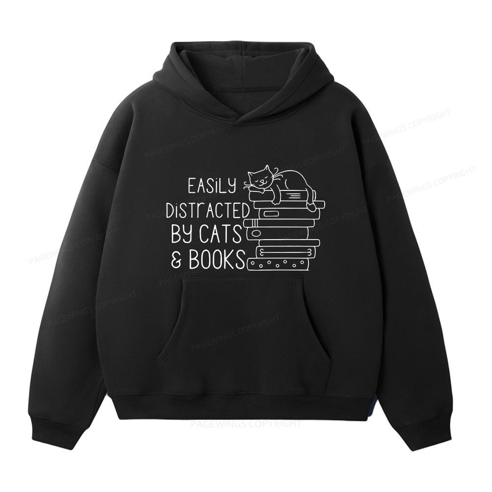 Pagewings Easily Distracted By Cats and Books Unisex Fleece Hoodie Set