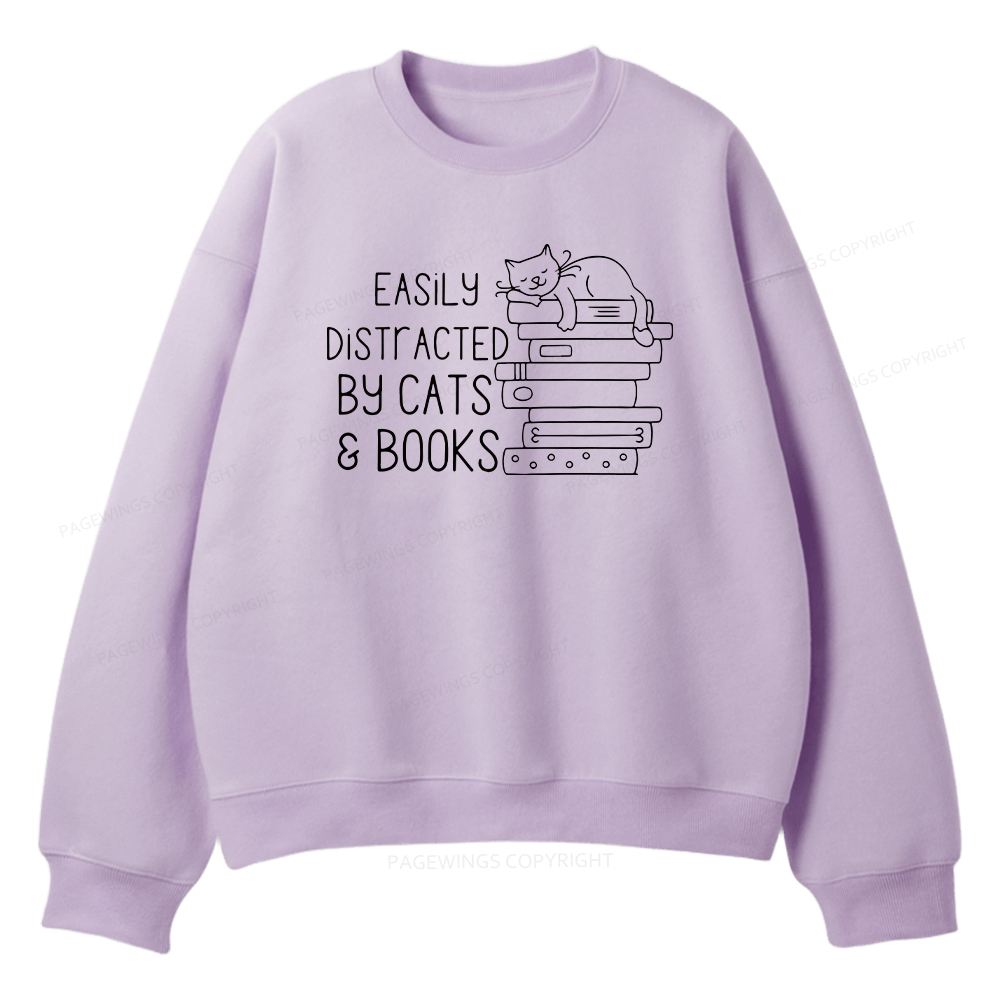 Pagewings Easily Distracted By Cats and Books Unisex Fleece Sweatshirt Set 