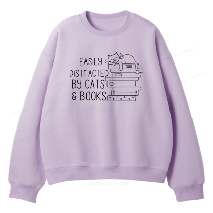 Pagewings Easily Distracted By Cats and Books Unisex Fleece Sweatshirt Set 