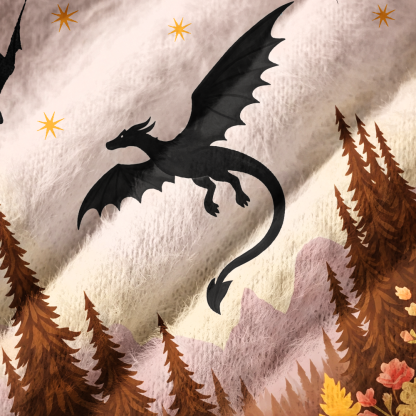 Pagewings Book Dragon Off Shoulder Ugly Knit Sweater