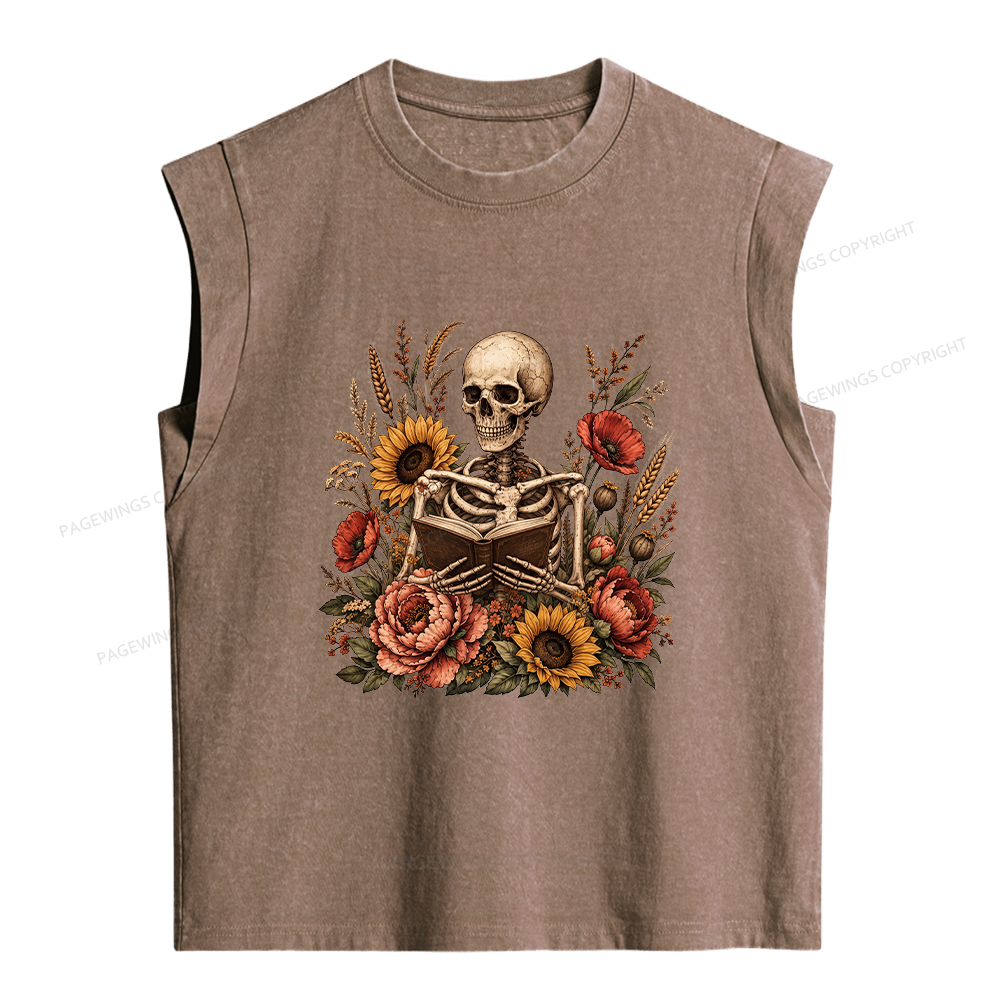 Pagewings Floral Skeleton Women's Washed Tank Top