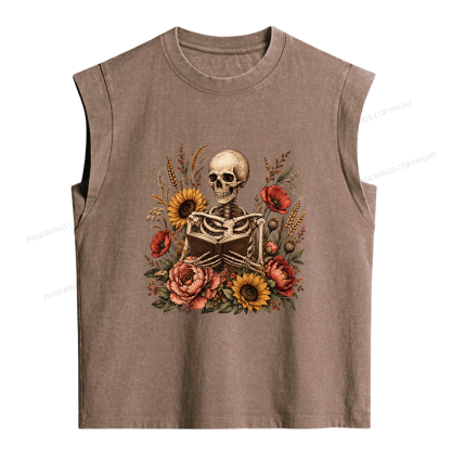 Pagewings Floral Skeleton Women's Washed Tank Top