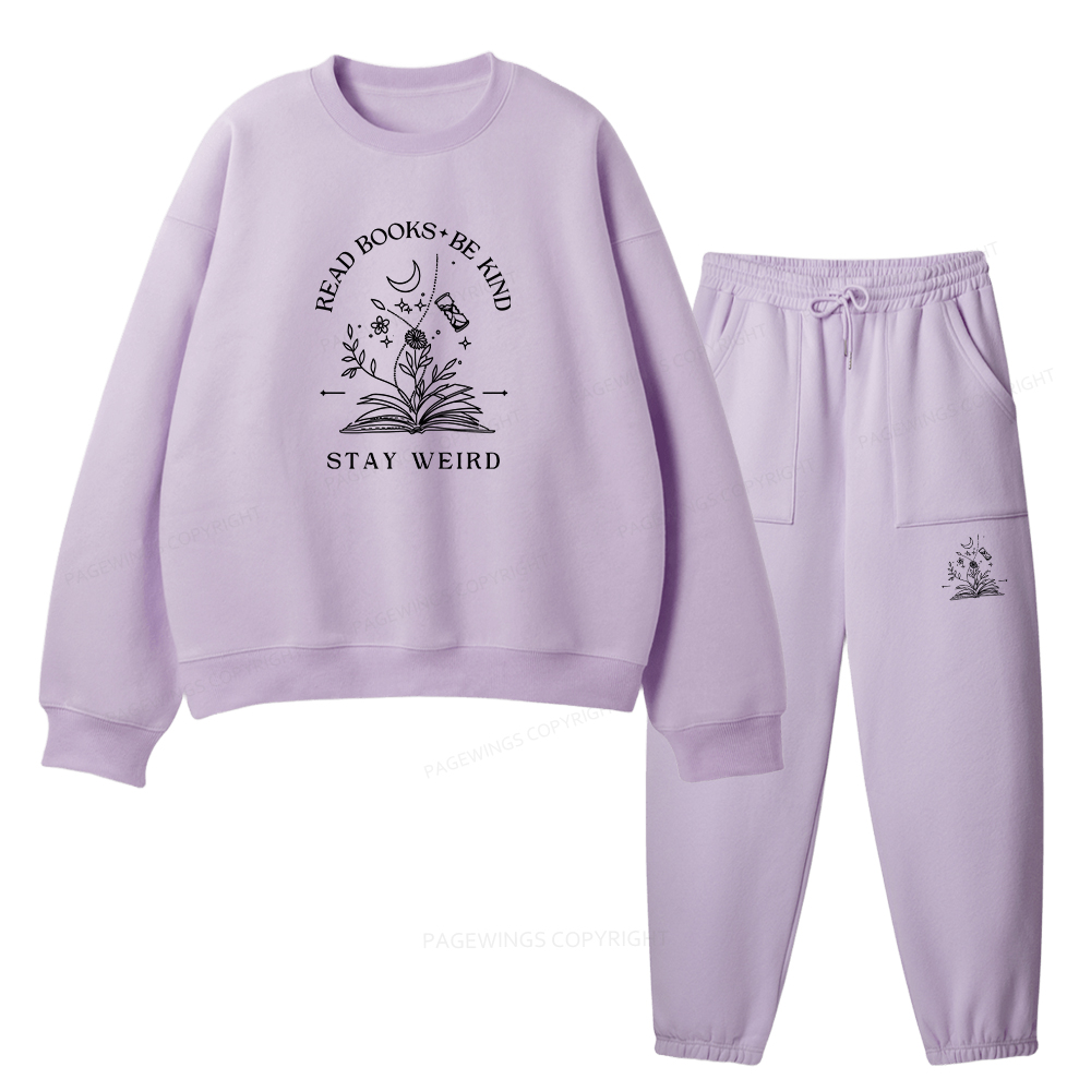 Pagewings Read Books Be Kind Stay Weird Unisex Fleece Sweatshirt Set 