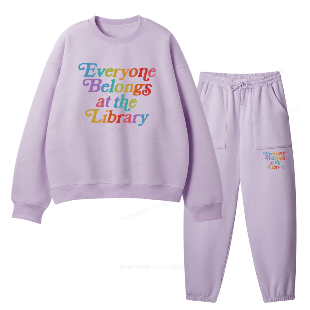 Pagewings Everyone belongs at the library Unisex Fleece Sweatshirt Set 