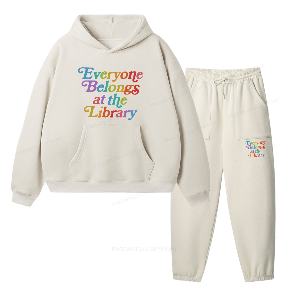 Pagewings Everyone belongs at the library Unisex Fleece Hoodie Set