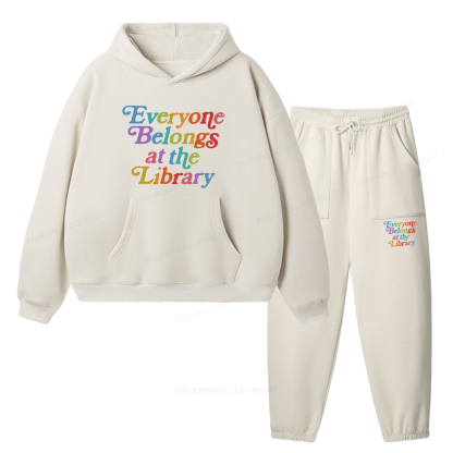 Pagewings Everyone belongs at the library Unisex Fleece Hoodie Set