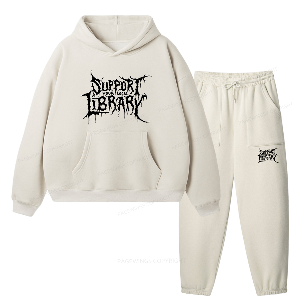 Pagewings Support Your Local Library Unisex Fleece Hoodie Set