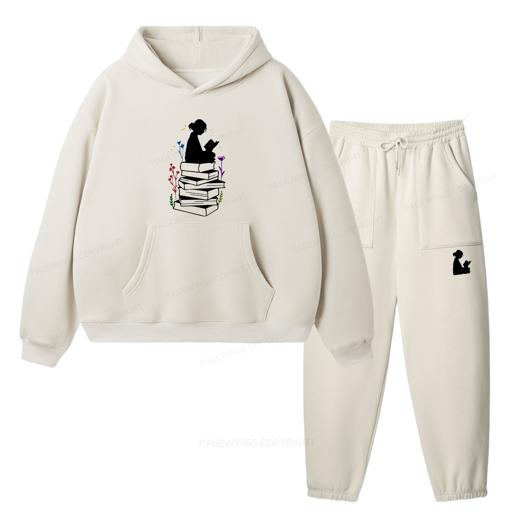 Pagewings Girl Reading Unisex Fleece Hoodie Set