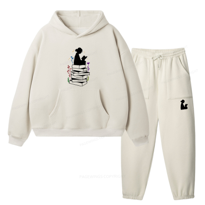 Pagewings Girl Reading Unisex Fleece Hoodie Set