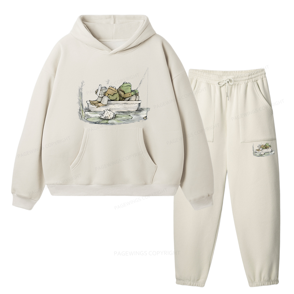 Pagewings Frog Reading Unisex Fleece Hoodie Set