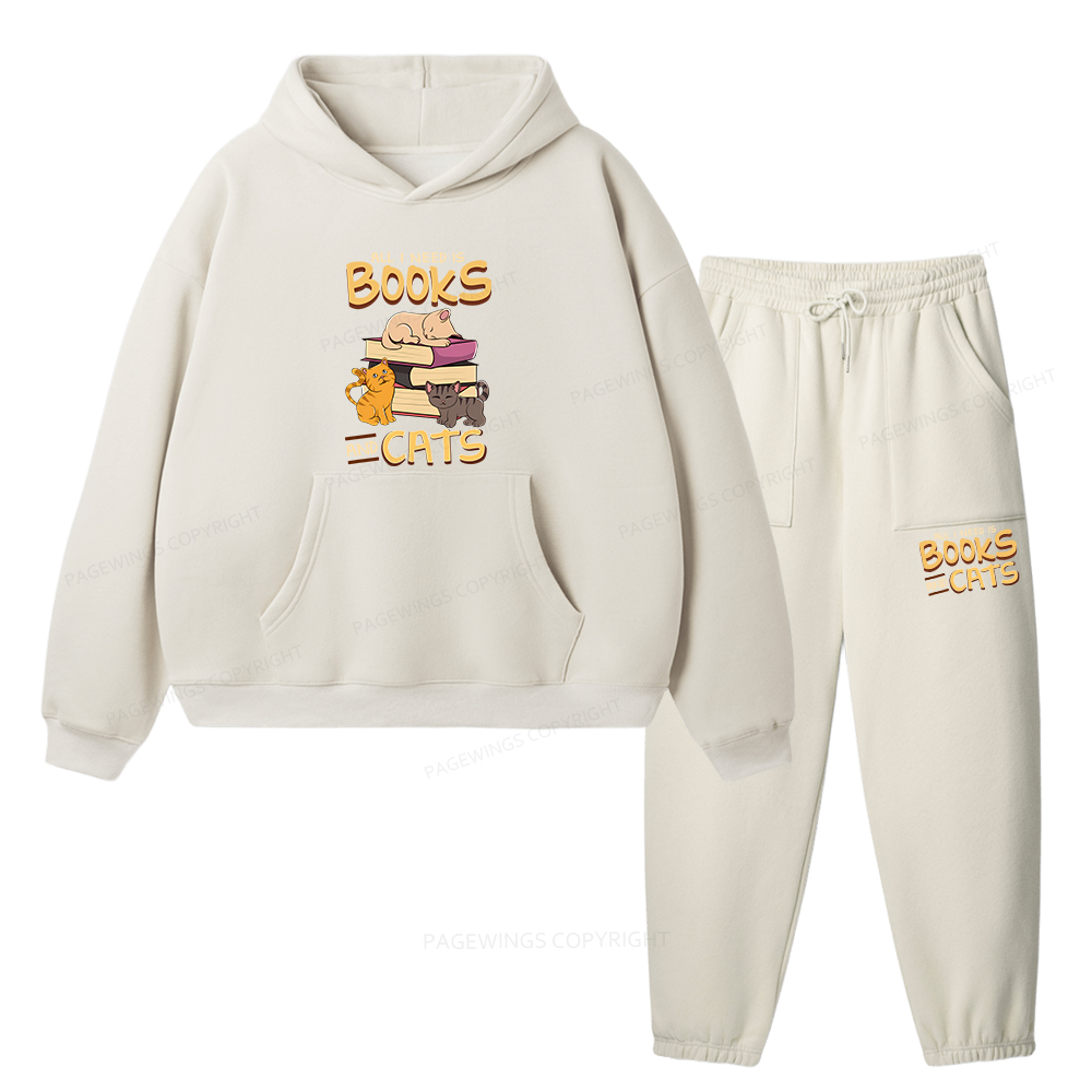 Pagewings All I Need Is Books And Cats Unisex Fleece Hoodie Set