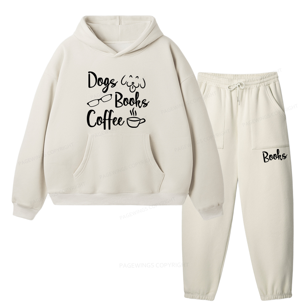 Pagewings Dogs Books Coffee Unisex Fleece Hoodie Set