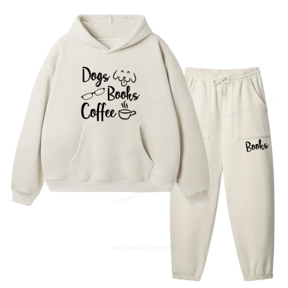 Pagewings Dogs Books Coffee Unisex Fleece Hoodie Set