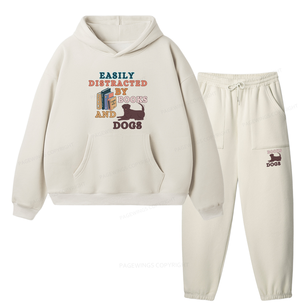Pagewings Easily Distracted By Books And Labrador Unisex Fleece Hoodie Set