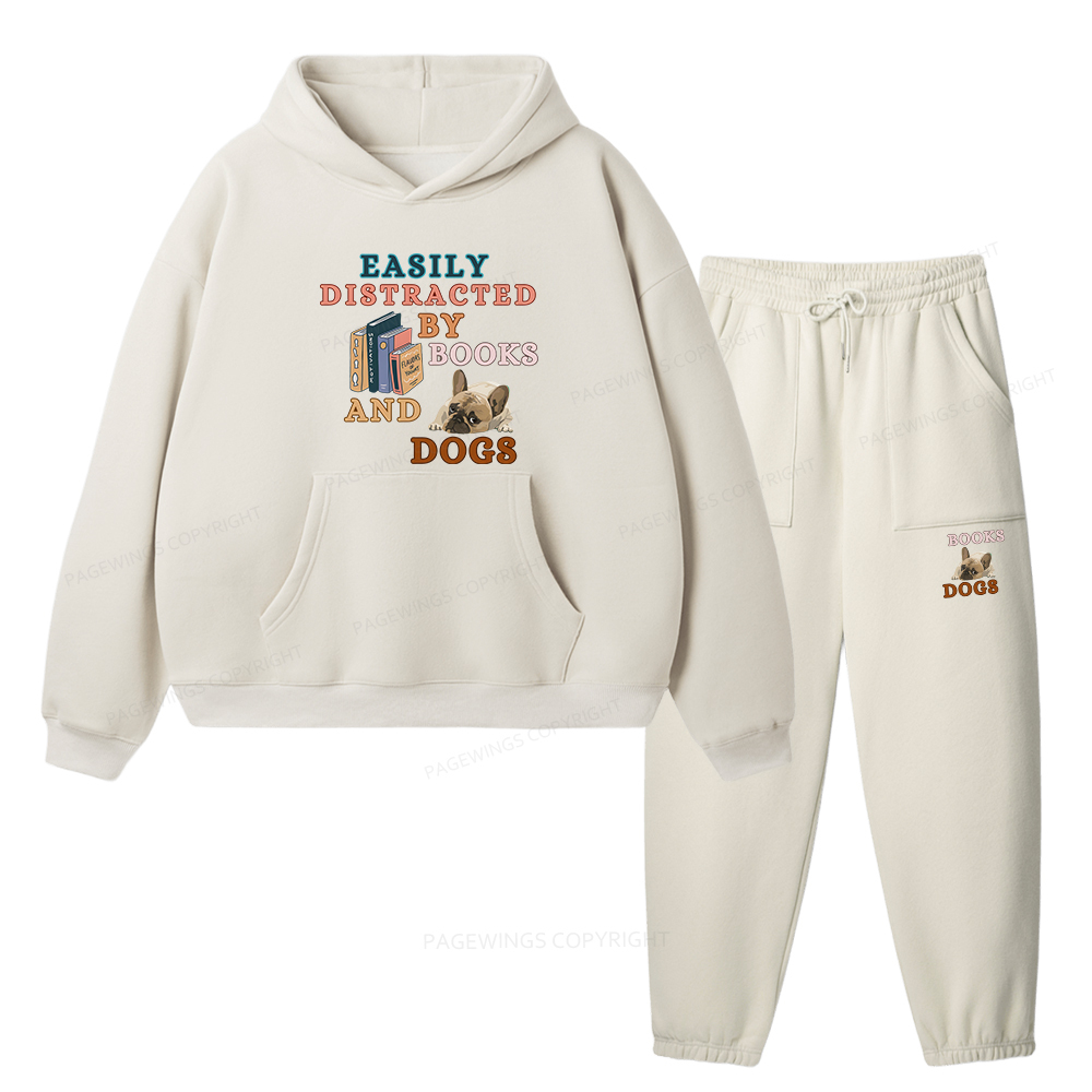 Pagewings Easily Distracted By Books And Dogs Unisex Fleece Hoodie Set