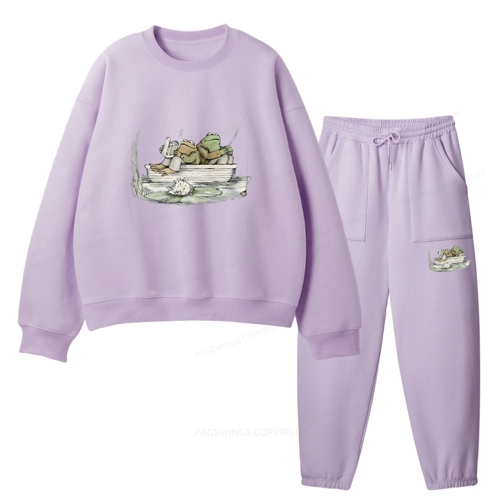 Pagewings Frog Reading Unisex Fleece Sweatshirt Set 