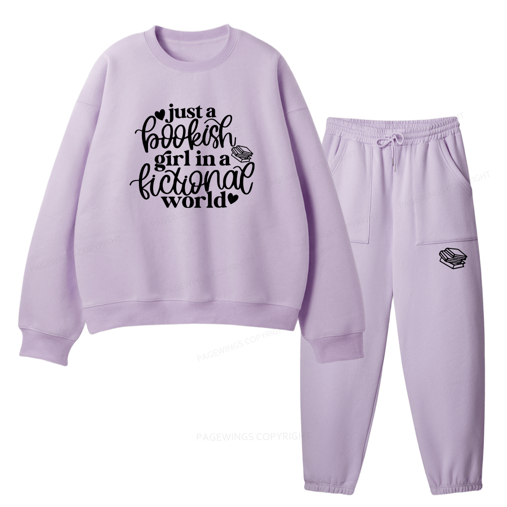 Pagewings Just A Bookish Girl In A Fictional World Unisex Fleece Sweatshirt Set 