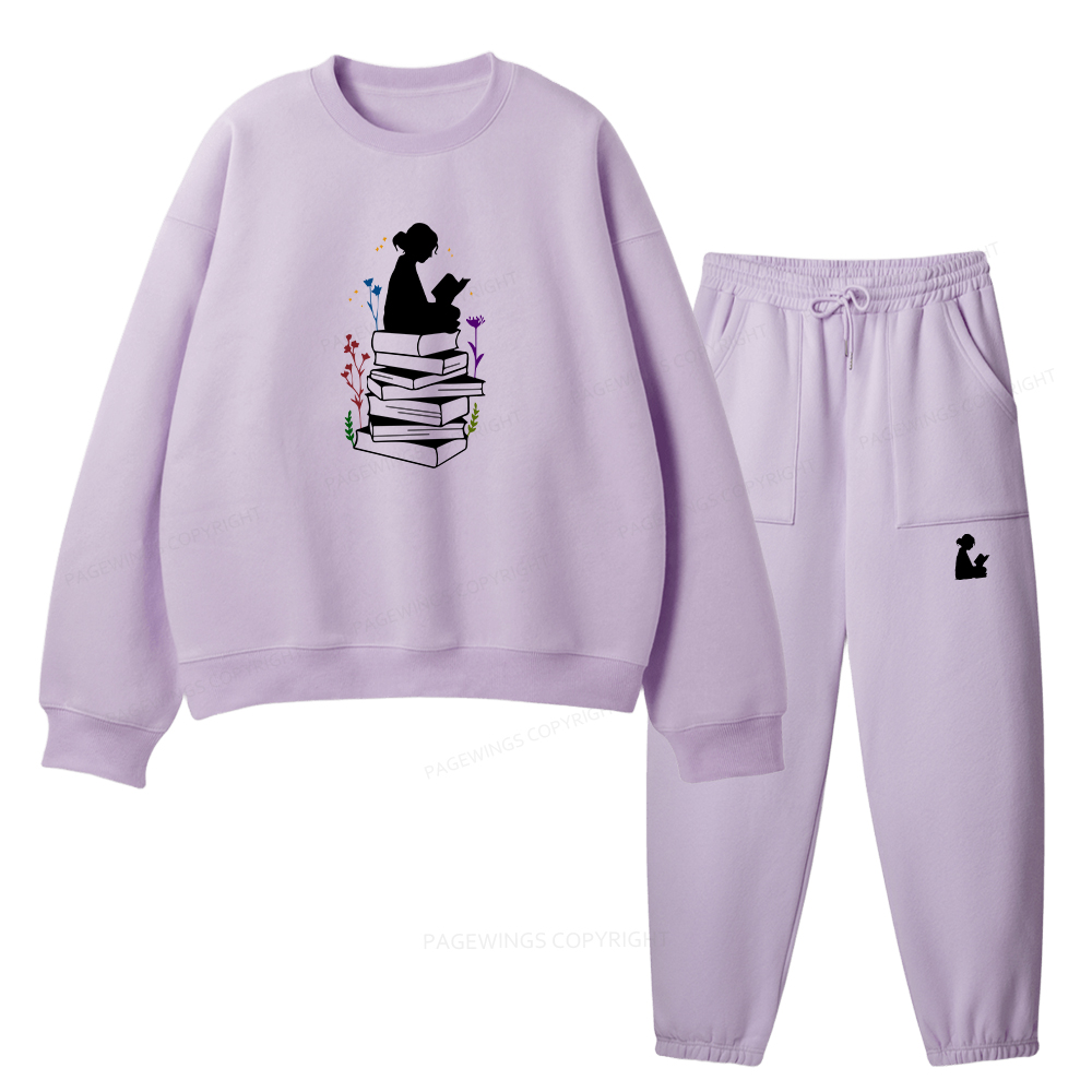 Pagewings Girl Reading Unisex Fleece Sweatshirt Set 