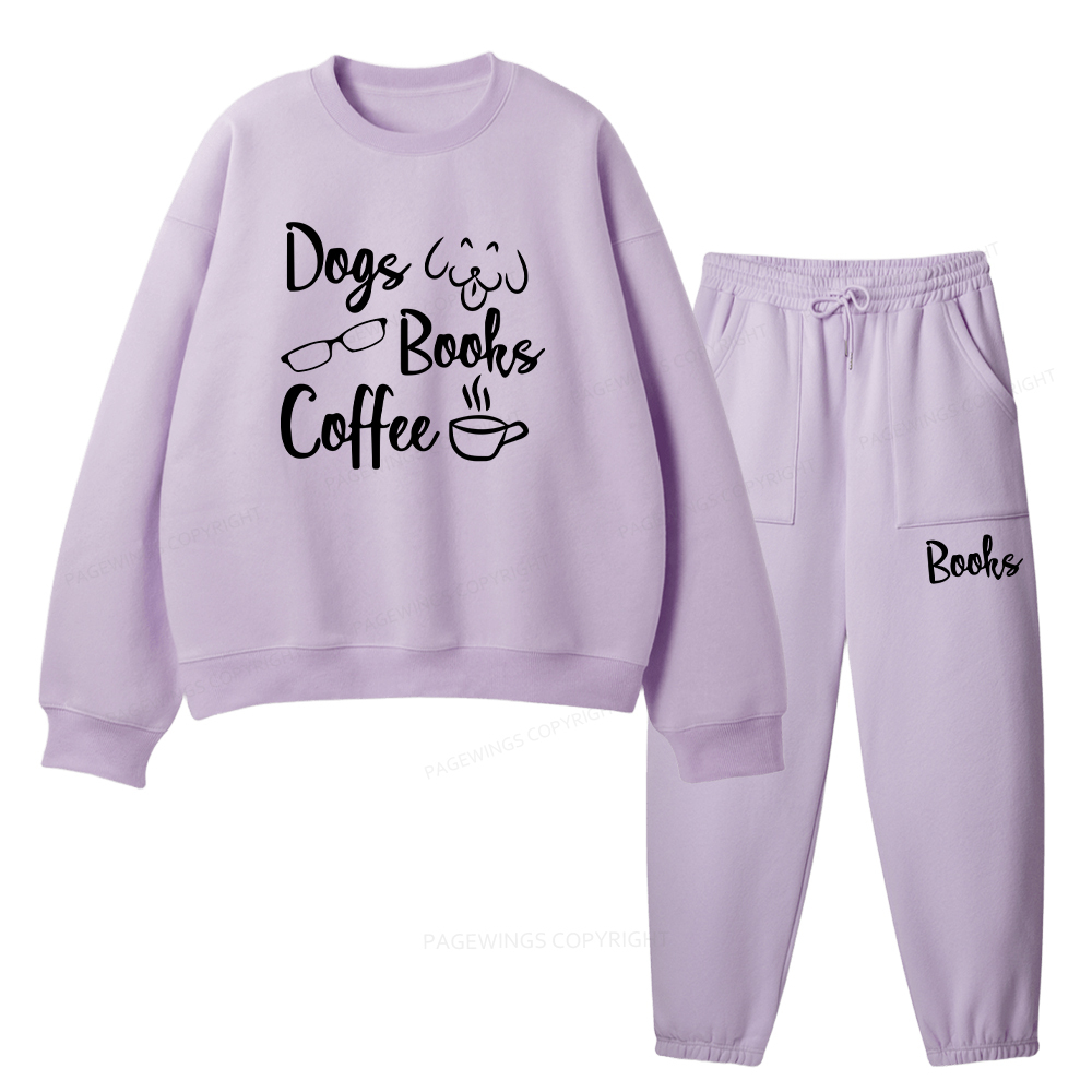 Pagewings Dogs Books Coffee Unisex Fleece Sweatshirt Set 