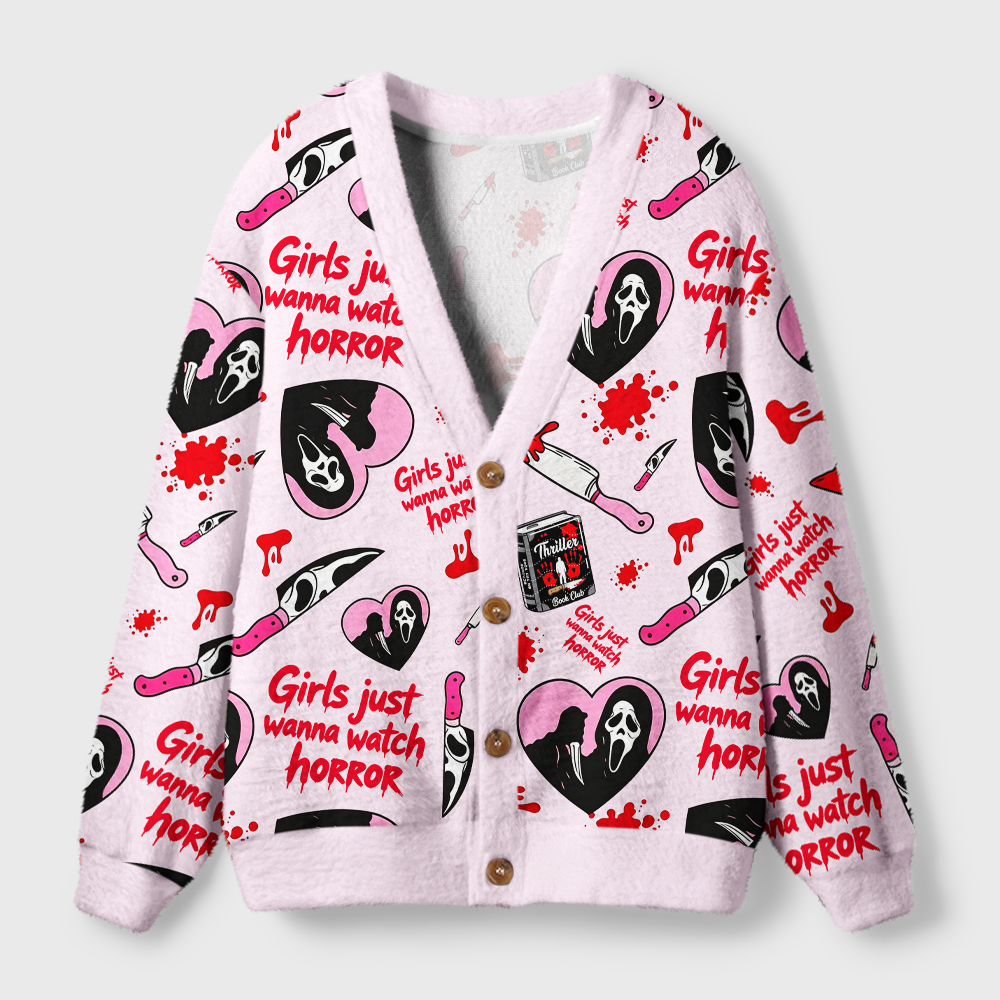 Pagewings Girls Just Wanna Watch Horror Light Knit Unisex Cardigan Sweaters