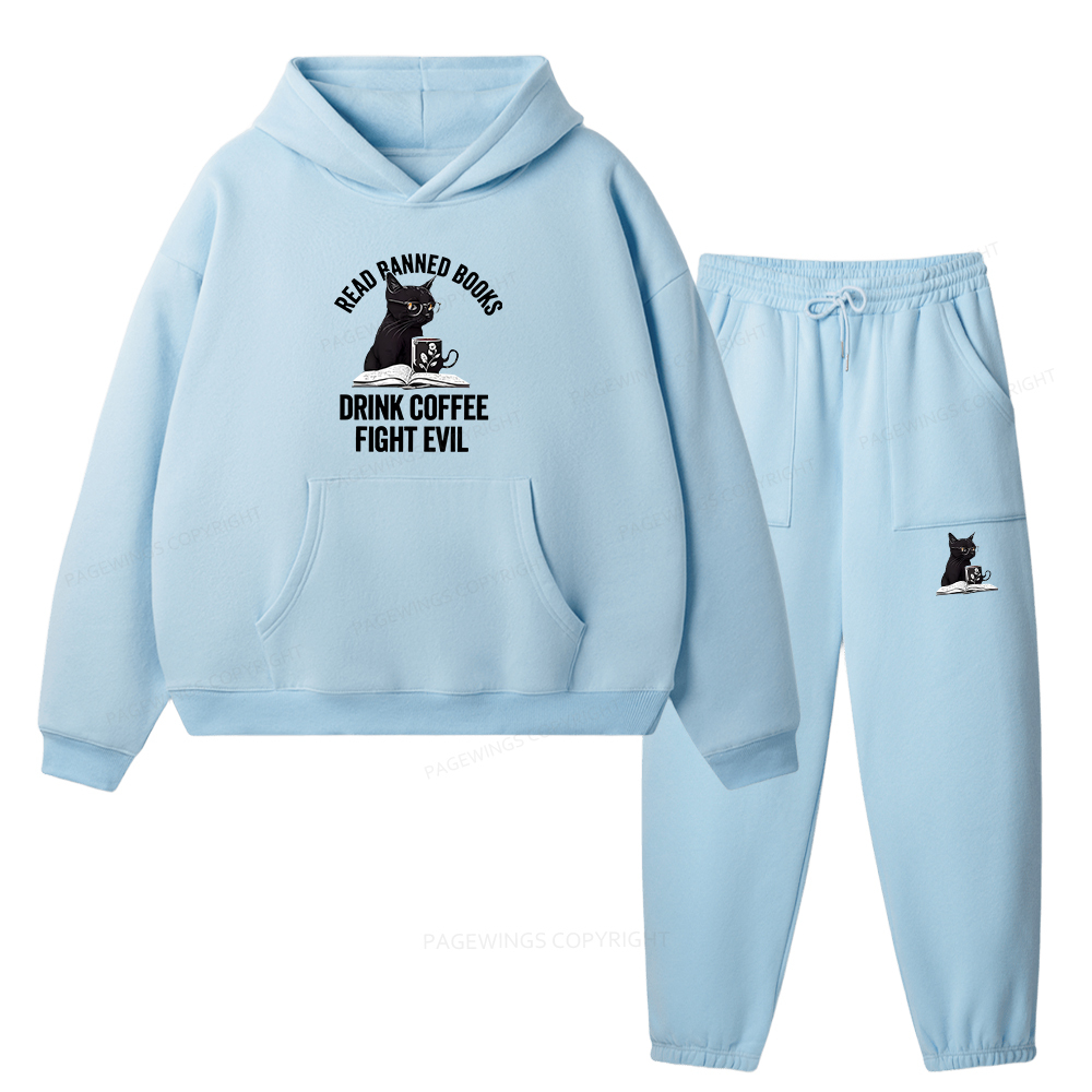 Pagewings Read Books Drink Coffee Fight Evil Unisex Fleece Hoodie Set