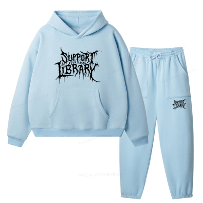 Pagewings Support Your Local Library Unisex Fleece Hoodie Set