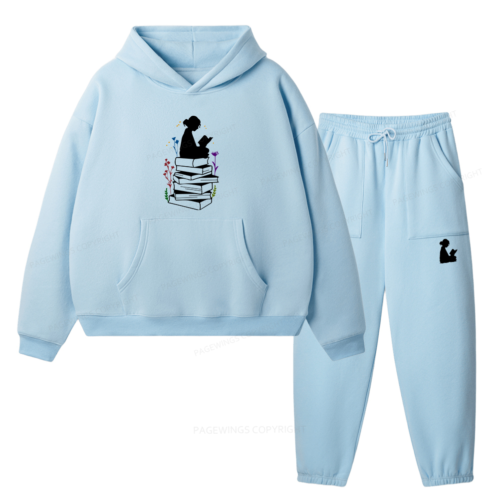 Pagewings Girl Reading Unisex Fleece Hoodie Set