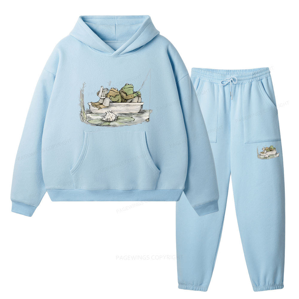 Pagewings Frog Reading Unisex Fleece Hoodie Set