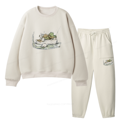 Pagewings Frog Reading Unisex Fleece Sweatshirt Set 